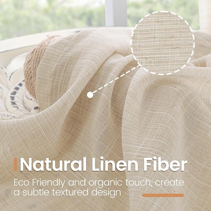 BGment Natural Linen Curtains 96 Inches Long