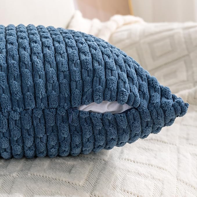 Set of 4 Blue Decorative Throw Pillow Covers 18x18 Inch Corduroy Pillow Covers