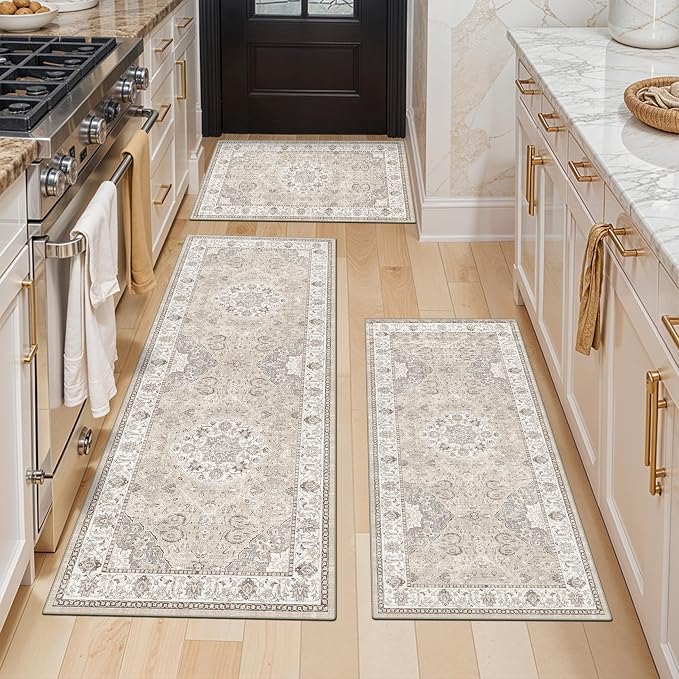 Washable Kitchen Rug Set of 3: Boho Non-slip Soft Stove Sink Mat Light Weight