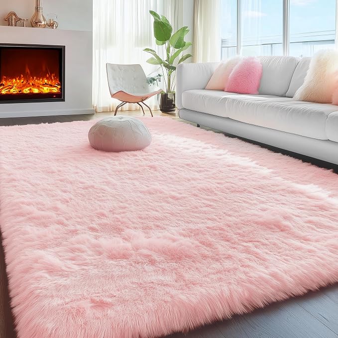 Soft Pink Fluffy Shag Pastel Area Rugs