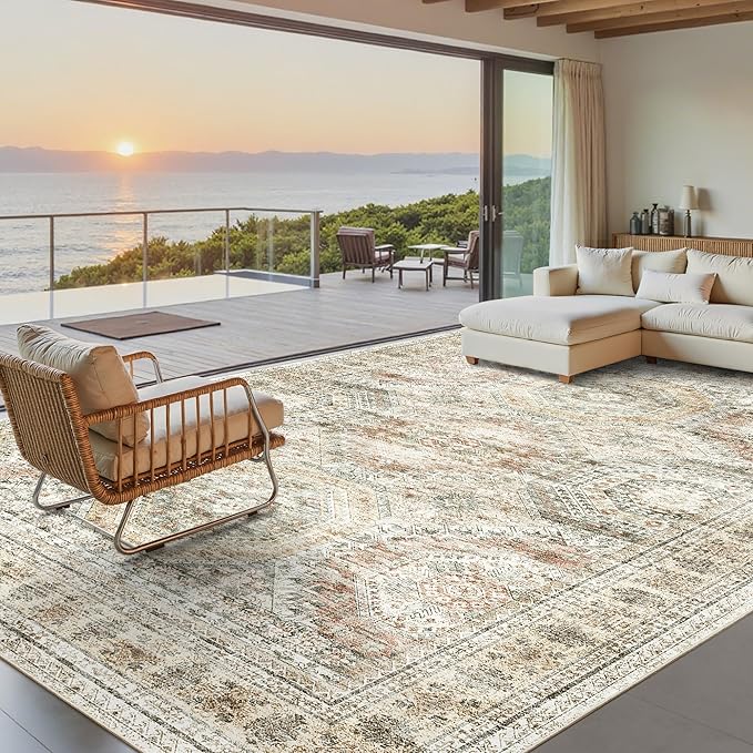 Soalmost 9x12 Area Rugs for Living Room Washable Rug Non-Slip Brown/Pink |