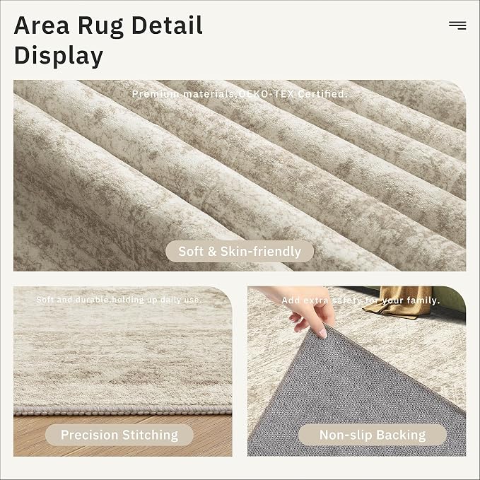 Soalmost 10x12 Area Rugs for Living Room Washable Rug Non-Slip Beige | Large