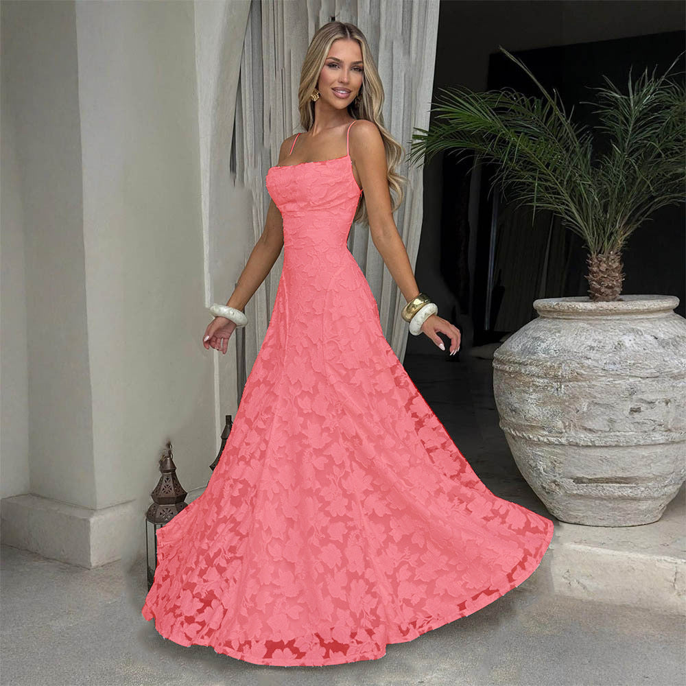 Cross-Border Amazon European And American Style Women's Evening Dress New Fashion Versatile Hot Girl Style Burgundy Sexy Suspender Dress