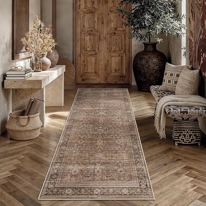 Schweek 3x7 Hallway Runner Rugs Washable Non Slip Kitchen Runners Brown |