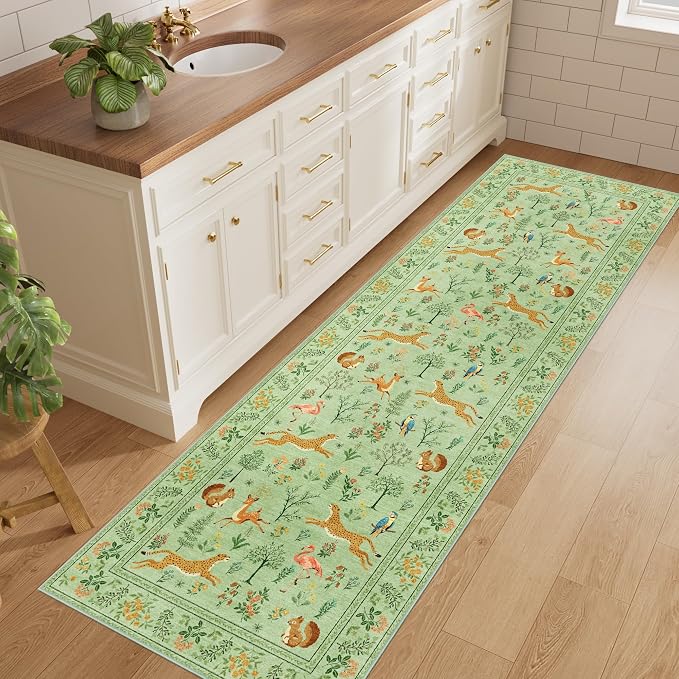 DUKINO 2.6x8 Rug for Hallway, Washable Kitchen Rugs Non Slip, Light Green | Low