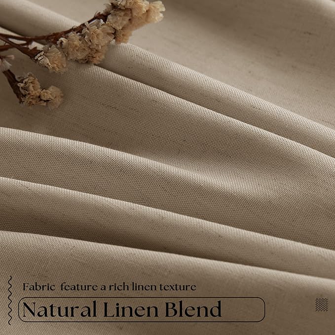 Light Brown 100% Blackout Pinch Pleated Linen 63 Inch Curtains