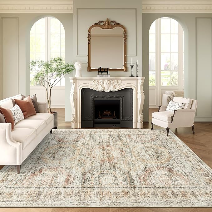 Soalmost 9x12 Area Rugs for Living Room Washable Rug Non-Slip Brown/Pink |