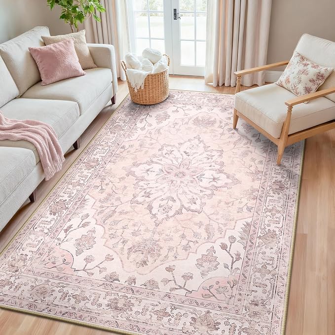 RELEANY Washable Area Rug, Water Repellent, Pet Friendly, Vintage Floral Boho