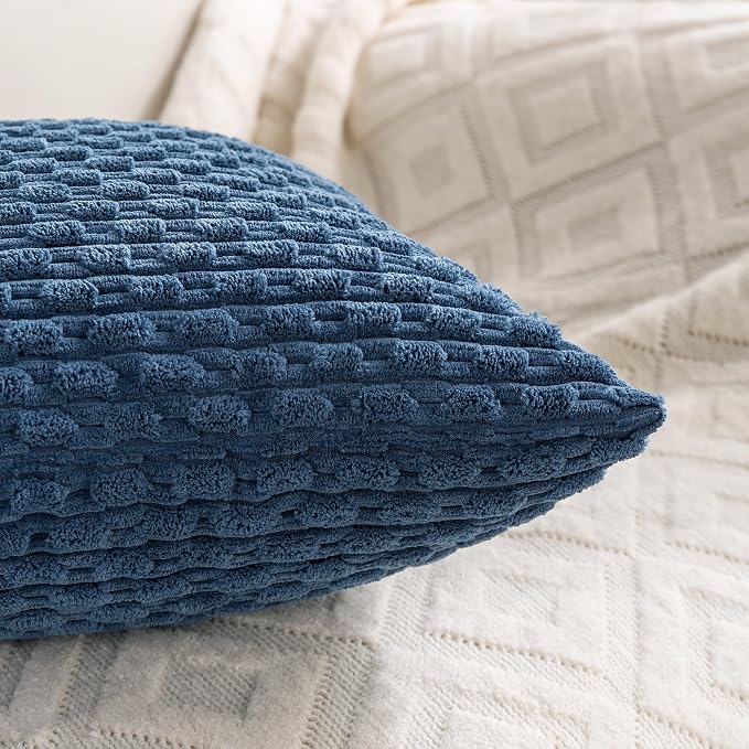 Set of 4 Blue Decorative Throw Pillow Covers 18x18 Inch Corduroy Pillow Covers