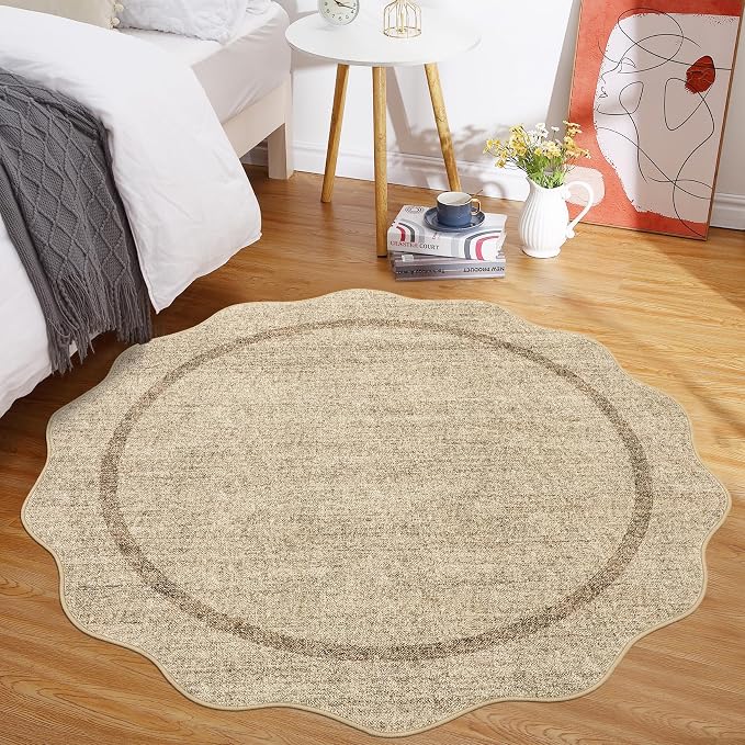 GarveeHome Scalloped Round Washable Rug Soft Modern Round Rugs 5ft Non Slip |