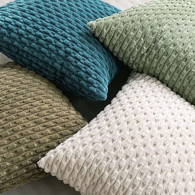 Set of 4 Teal Decorative Throw Pillow Covers 24x24 Inch Corduroy Pillow Covers