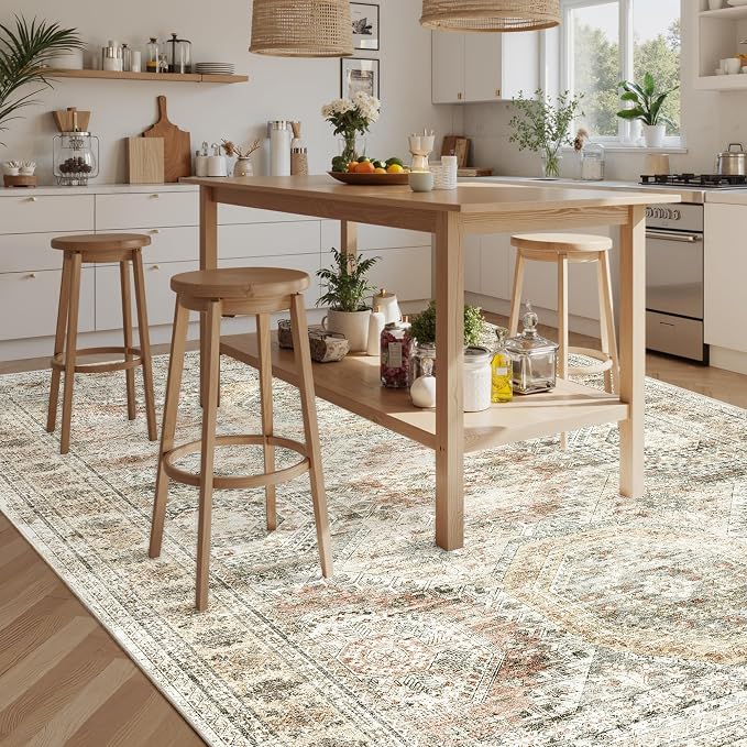 Soalmost 9x12 Area Rugs for Living Room Washable Rug Non-Slip Brown/Pink |