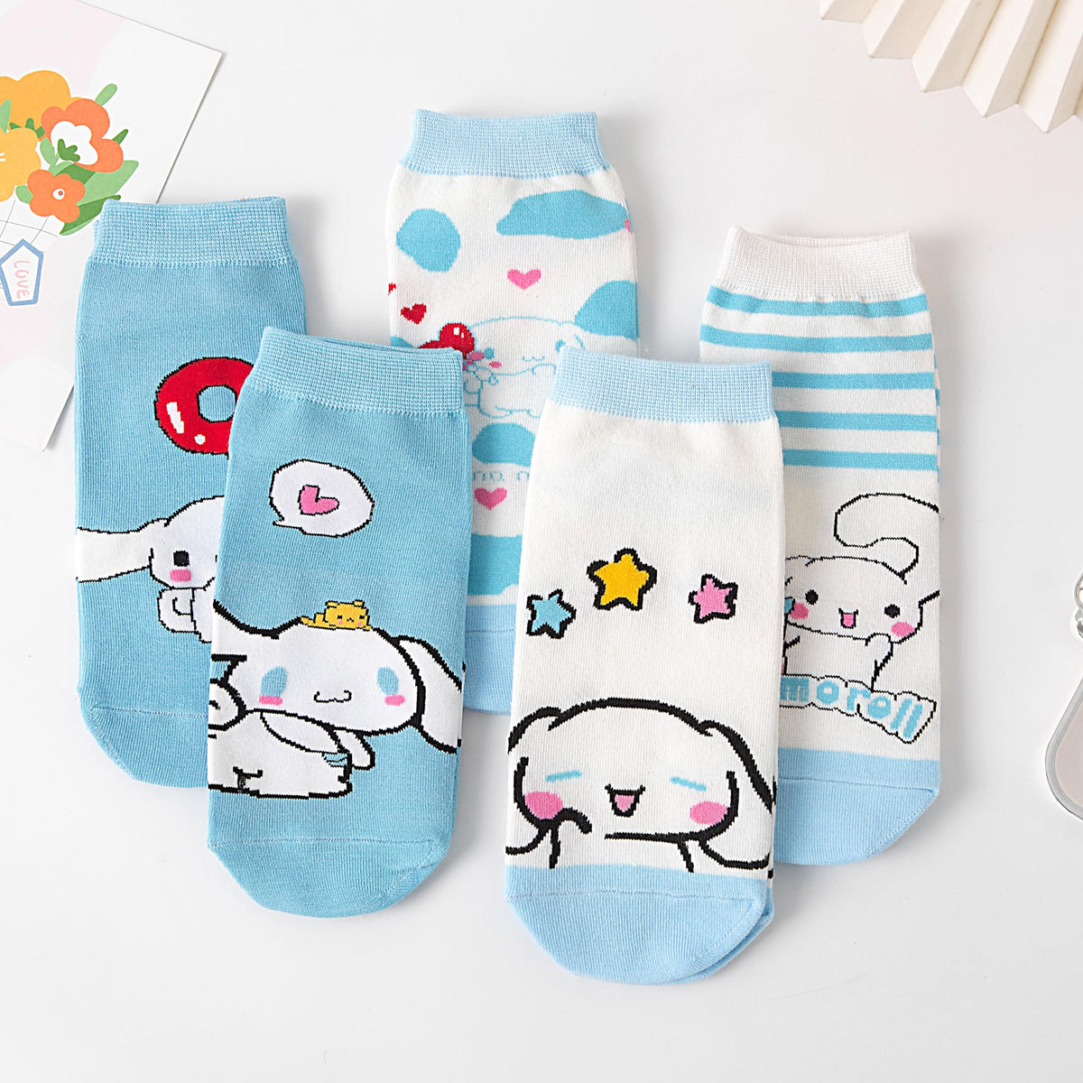 POIQUNT Cinna Anime Socks, 5 Pairs, Cotton