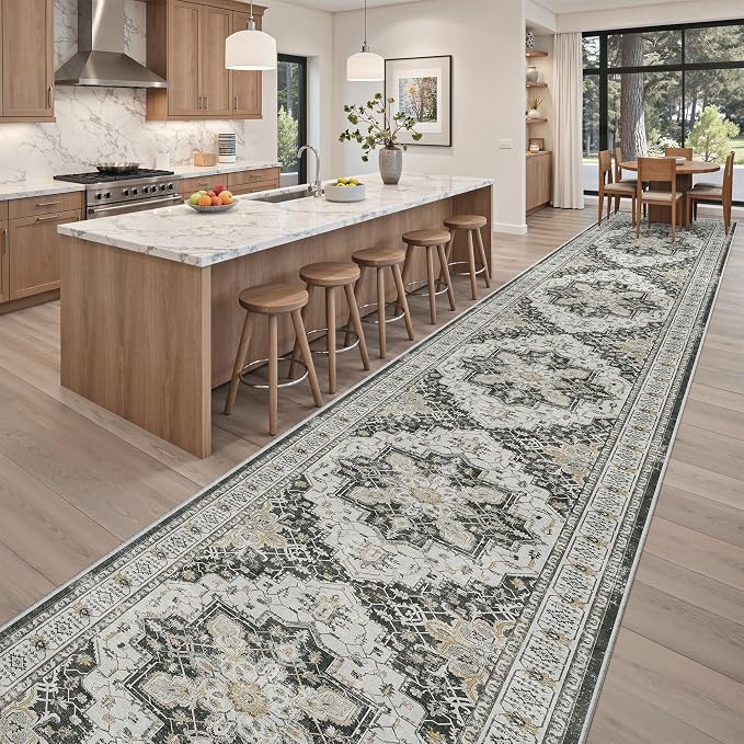 Madane Hallway Runner Rug 3x20 Washable Kitchen Runners 20ft, Low-Pile