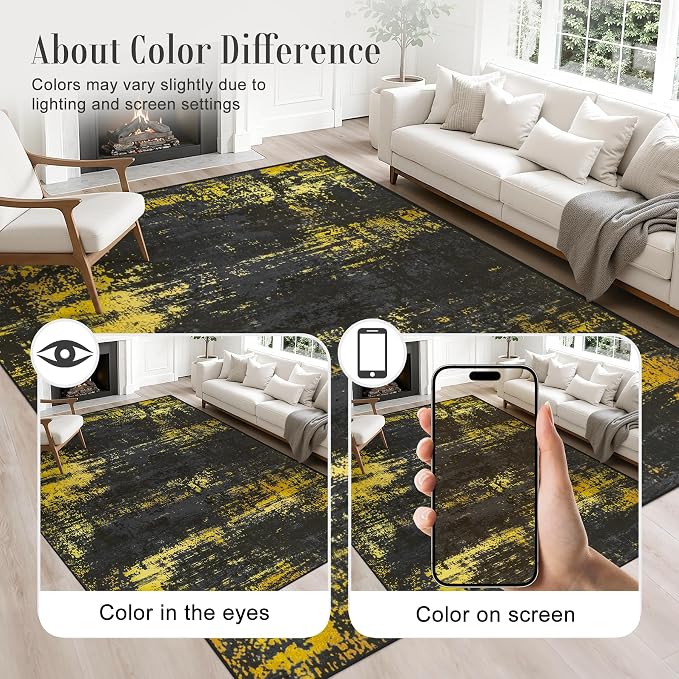 3x10 Washable Runner Rug：Modern Abstract Soft Carpet Black Gold |