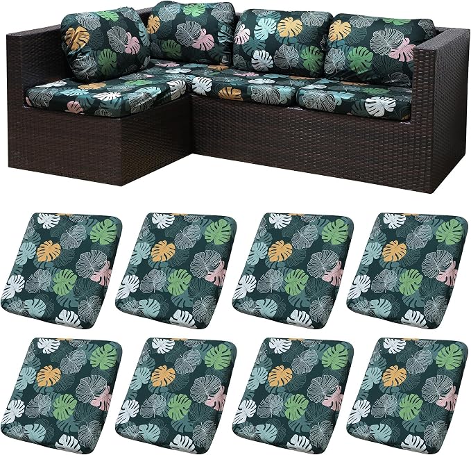 8Pcs Patio Cushion Covers, Outdoor Stretch Cushion Covers, Washable | Stretch