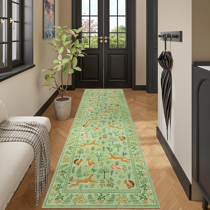 DUKINO 2.6x8 Rug for Hallway, Washable Kitchen Rugs Non Slip, Light Green | Low