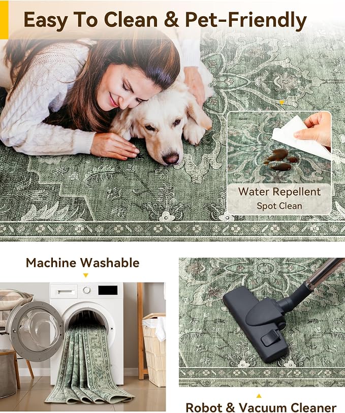 RELEANY Washable Area Rug, Runner 2'x6', Water Repellent, Pet Friendly