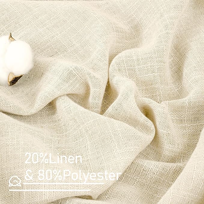 Semi Sheer Linen Curtains 54 Inch Length 2 Panels, 52 x 54 Inch | Beige