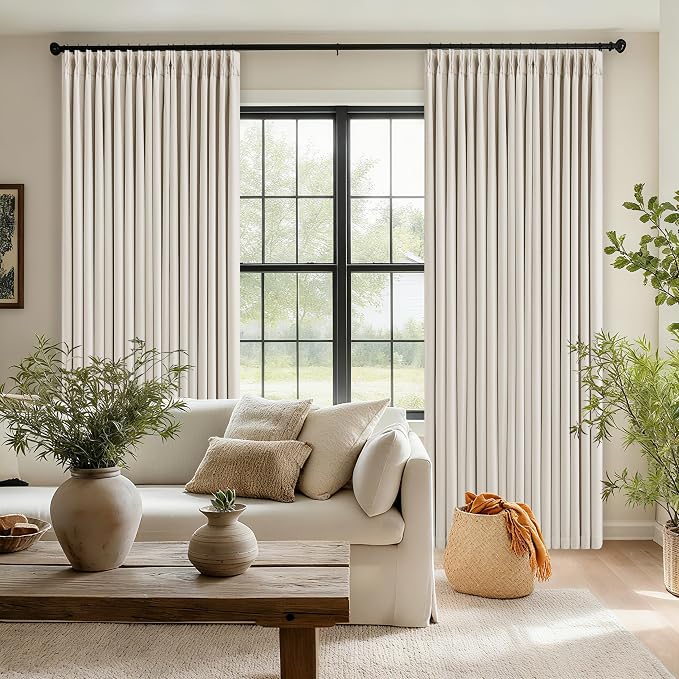 Natural Pinch Pleated Blackout 102 Inch Curtains 70 Inch Wide Dual Layer | 100%