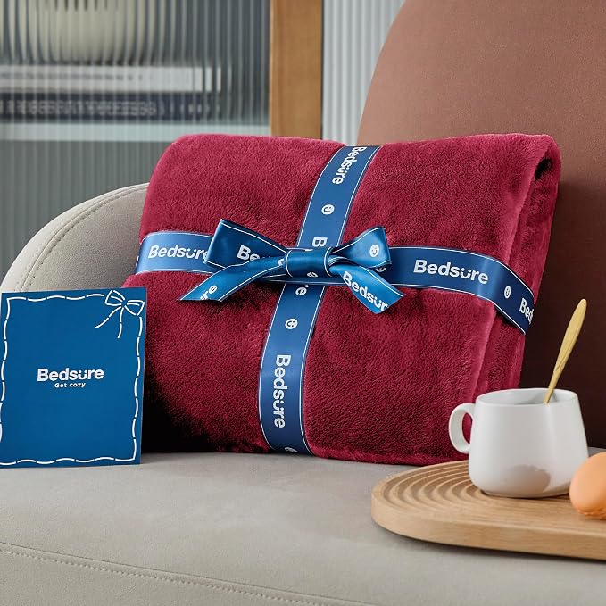 Bedsure GentleSoft Fleece Blankets King Size Burgundy
