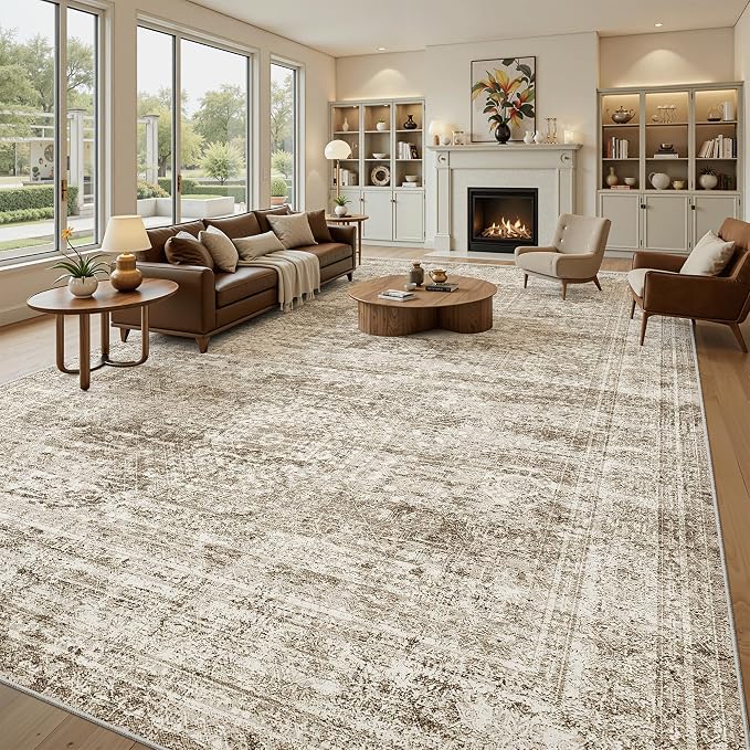 Soalmost 10x14 Area Rugs for Living Room Washable Rug Non-Slip Brown | Large