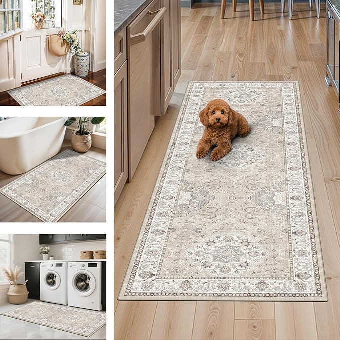Washable Kitchen Rug Set of 3: Boho Non-slip Soft Stove Sink Mat Light Weight