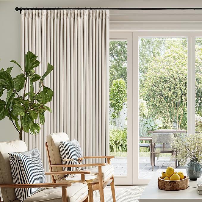 Natural Pinch Pleated Blackout 102 Inch Curtains 70 Inch Wide Dual Layer | 100%