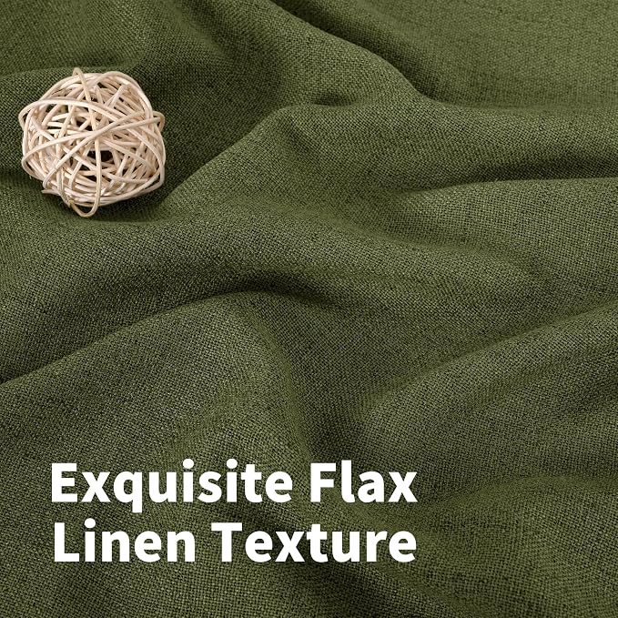 YoungsTex Olive Green Linen Semi Sheer Curtains 80 Inch Length 2 Panels | Light