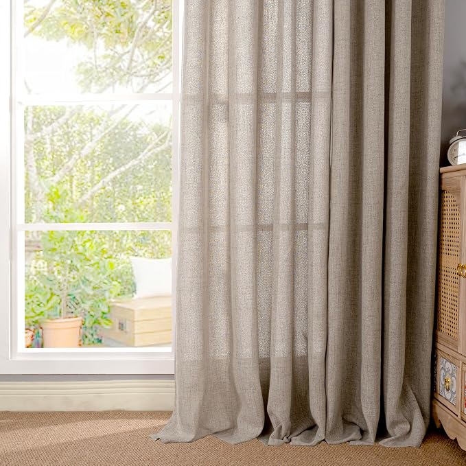 YoungsTex Oatmeal Linen Curtains 60 x 63 Inch Length 2 Panels Set | Wide Semi