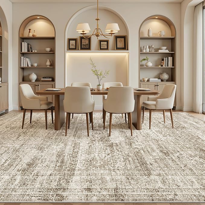 Soalmost 10x14 Area Rugs for Living Room Washable Rug Non-Slip Brown | Large