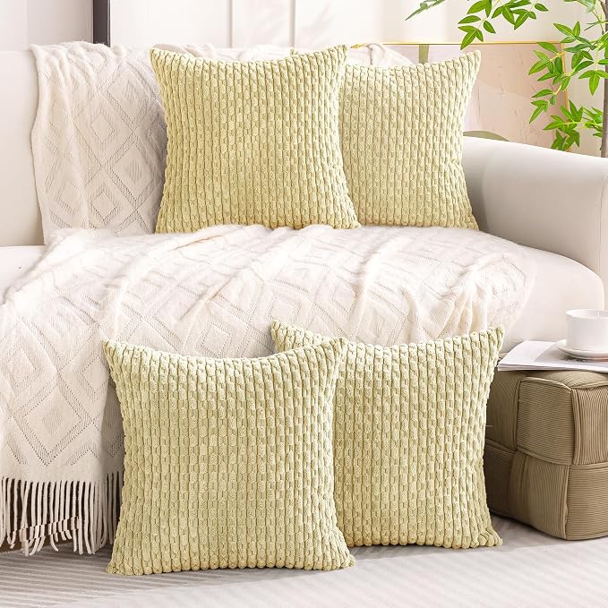 Set of 4 Pale Yellow Decorative Throw Pillow Covers 20x20 Inch Corduroy Pillow