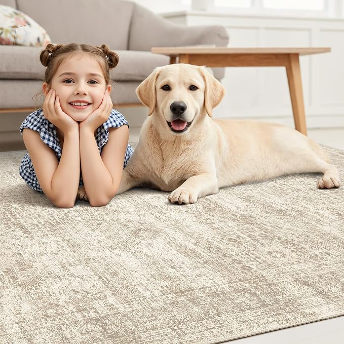 Soalmost 10x12 Area Rugs for Living Room Washable Rug Non-Slip Beige | Large