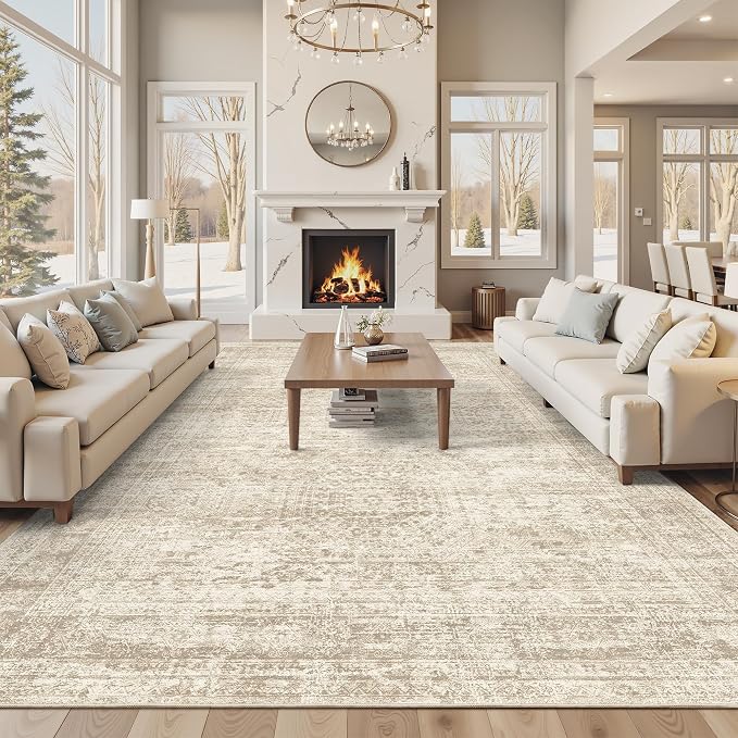 Soalmost 10x12 Area Rugs for Living Room Washable Rug Non-Slip Beige | Large