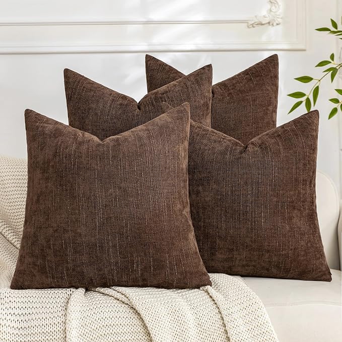 Set of 4 Soft Textured Decorative Throw Pillow Covers 20x20 Inch Cozy Farmhouse