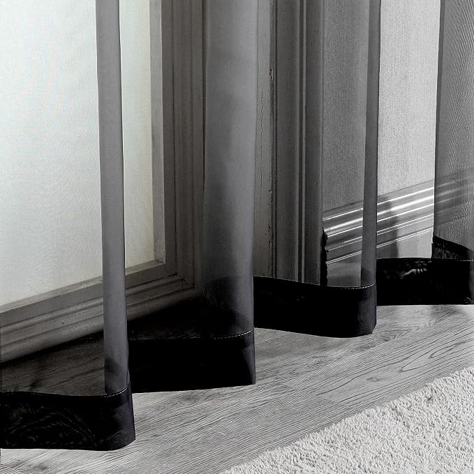 Black Sheer Curtains, Sheer Curtains 63 inch Length 2 Panels Set, Rod Pocket
