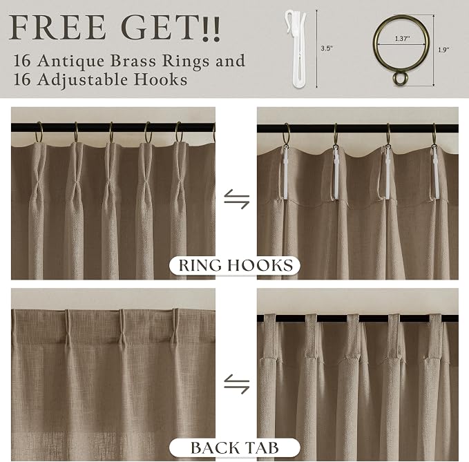 Thick Linen Pinch Pleat Dark Brown Semi Sheer Privacy Curtains 63 Inch Long |