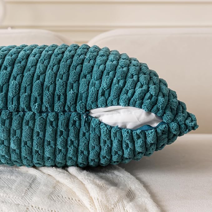 Set of 4 Teal Decorative Throw Pillow Covers 24x24 Inch Corduroy Pillow Covers