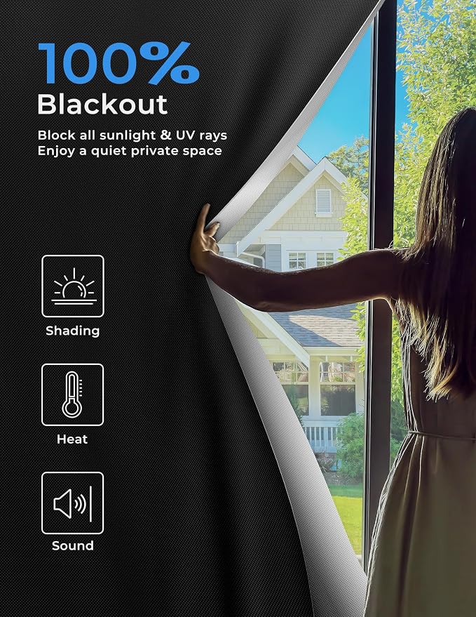 Blackout Curtains 24"x60" Portable No Drill Black Out Window Cover | 100%