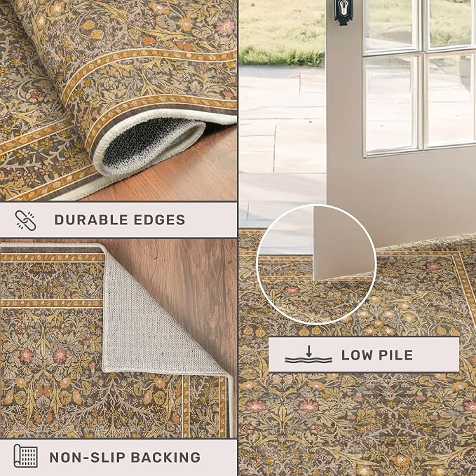 Washable Brown Oriental 5x8 Area Rug