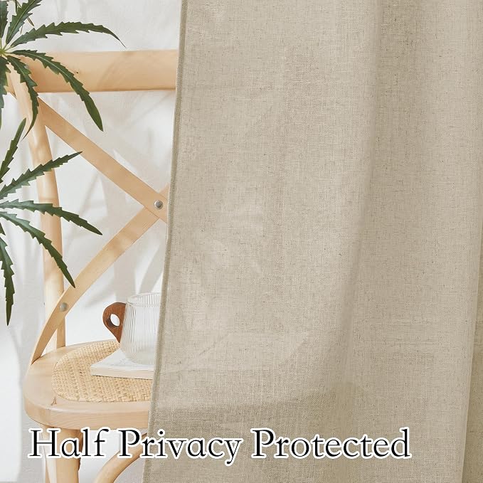 RYB HOME Farmhouse Boho Linen Sheer Curtains 90 inches Long