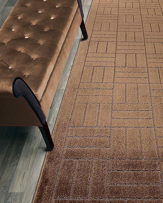 Custom Length Hallway Runner Rug, Slip Resistant, Bricks Brown, 26 Inch X 4 feet