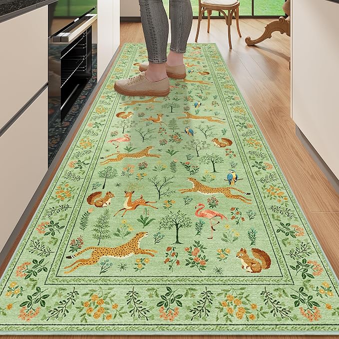 DUKINO 2.6x8 Rug for Hallway, Washable Kitchen Rugs Non Slip, Light Green | Low