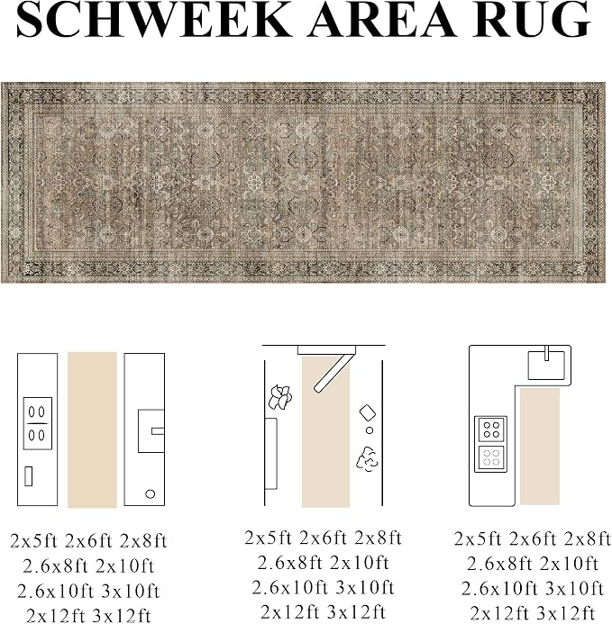Schweek 3x7 Hallway Runner Rugs Washable Non Slip Kitchen Runners Brown |