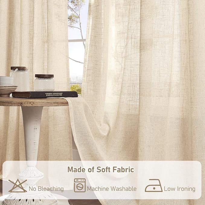 Semi Sheer Window Linen Curtains 54 Inch Length, 34 x 54 Inch | Light Filtering