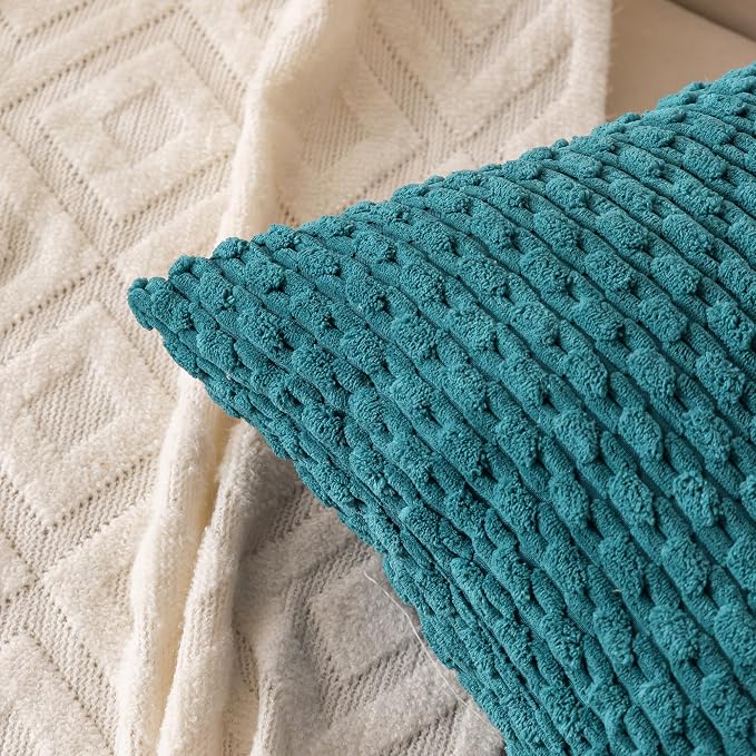 Set of 4 Teal Decorative Throw Pillow Covers 24x24 Inch Corduroy Pillow Covers