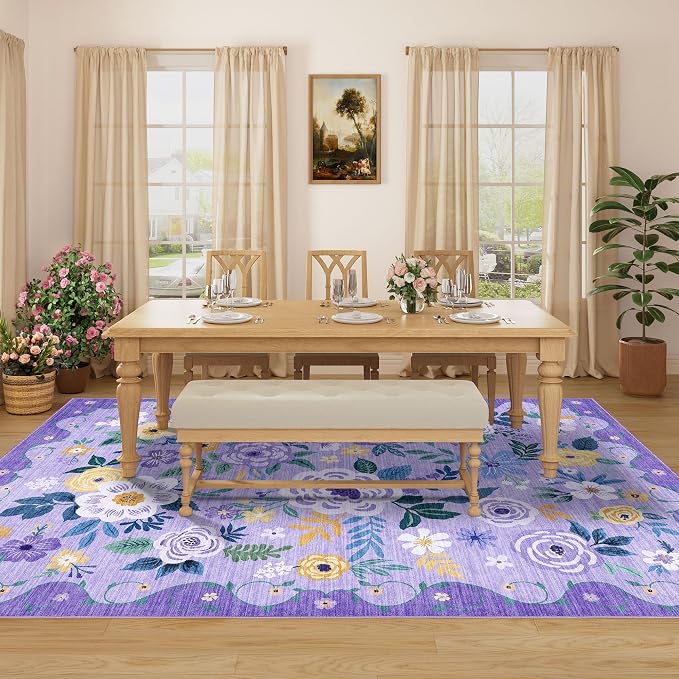 DUKINO 6x9 Area Rugs, Floral Washable Rug