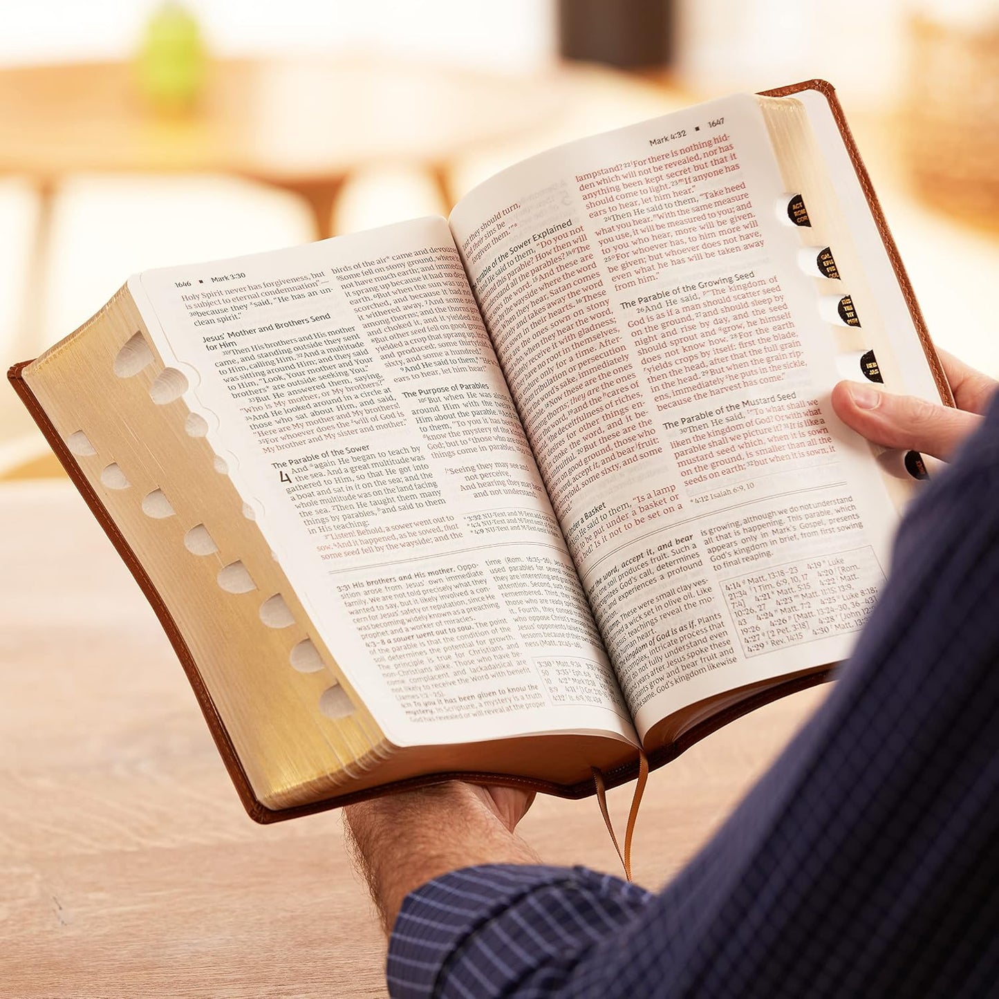 NKJV, Foundation Study Bible, Large Print, Leathersoft, Brown, Red Letter, Thumb Indexed, Comfort Print: Holy Bible, New King James Version