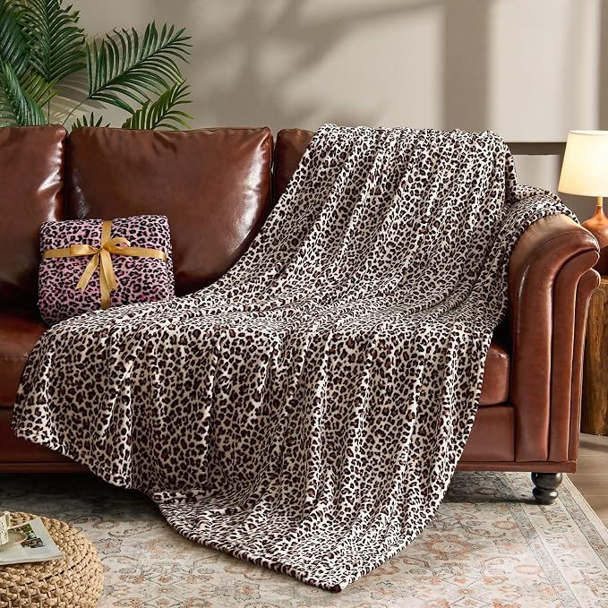 BEDELITE Fleece Blanket Soft Plush Twin Size Blanket White Leopard 60"x80" |