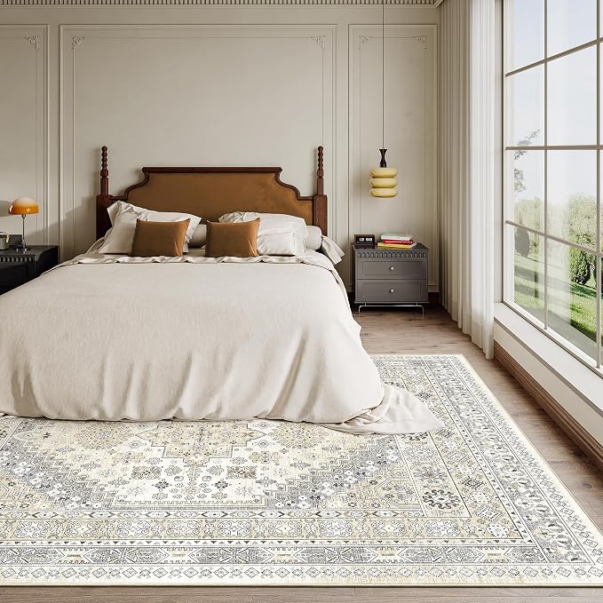 7x9 Area Rugs for Living Room, Large Washable Rug, Dining Room, Low Pile